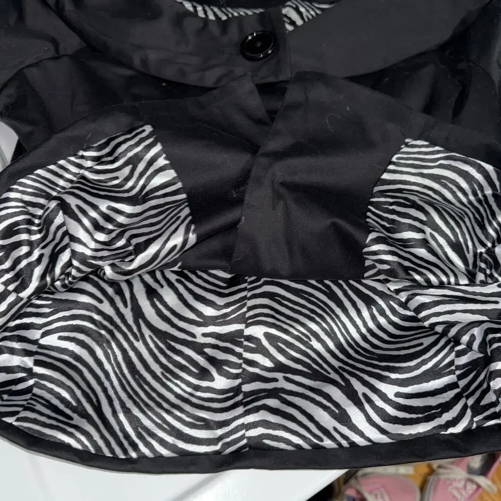 Vintage Black Portrait Collar Cropped Short Sleeve Jacket Blazer Zebra Lined SZ6 - Picture 12 of 13